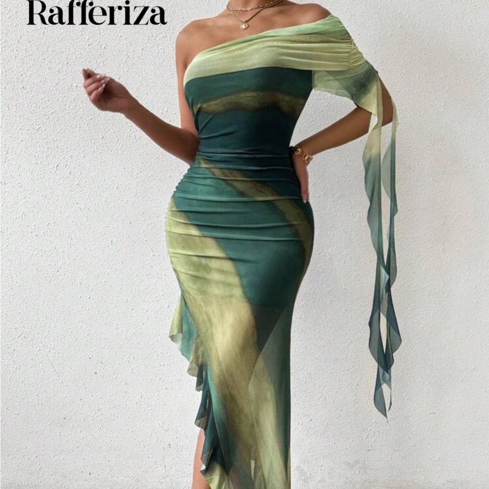 SHEIN Green Maxi Skirt Asymmetrical Ruched Resort Wear🌿